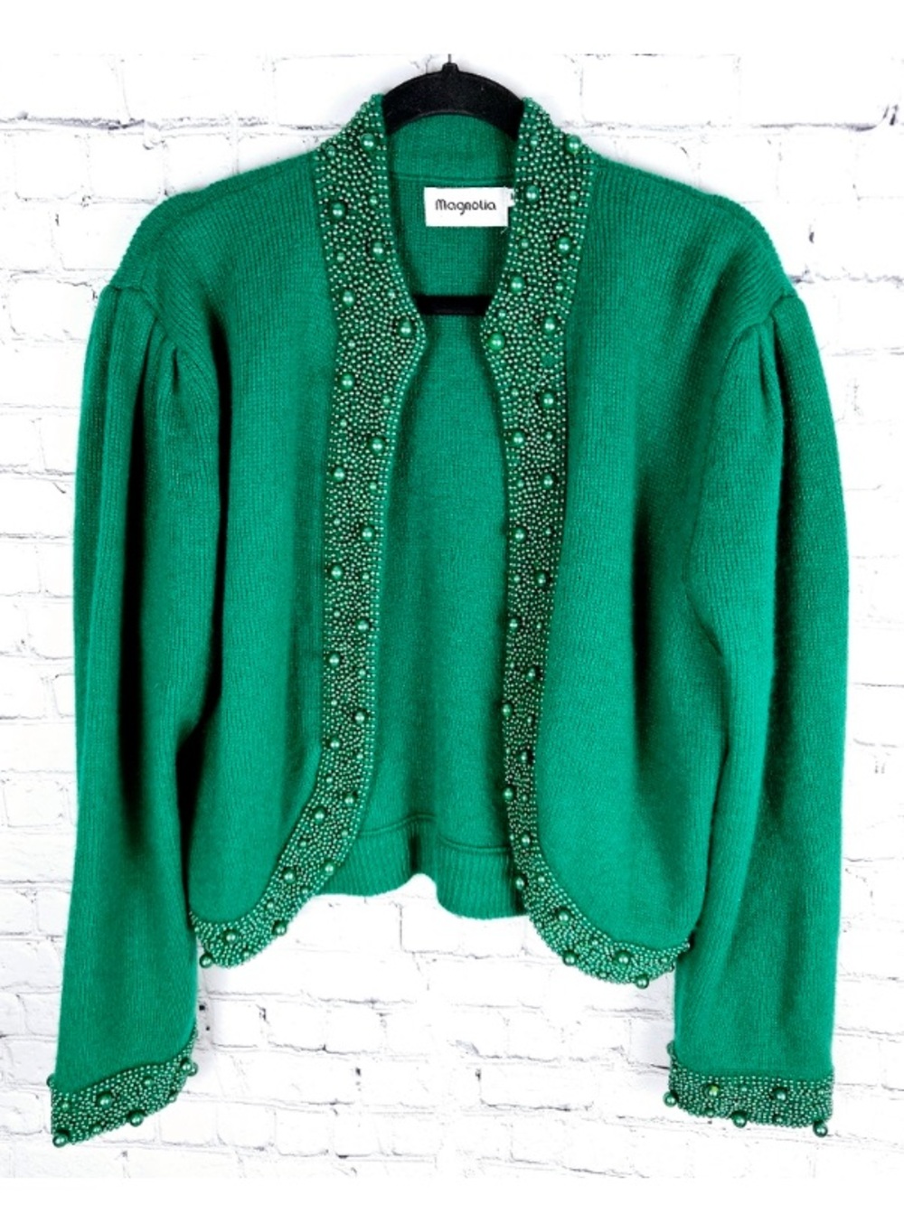 Vintage Magnolia Lambswool & Angora Rabbit Hair Open-Front Cardigan Sweater